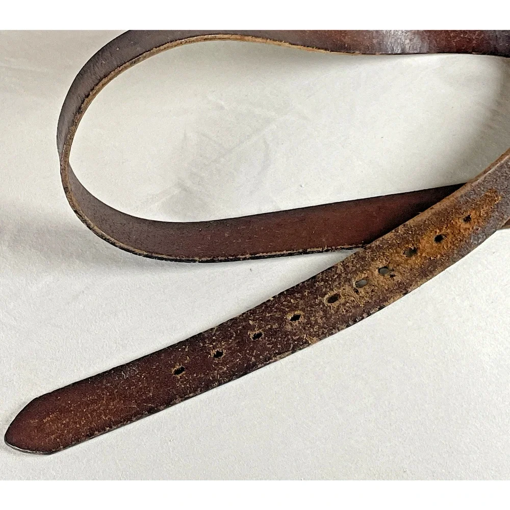 Levis Jeans Vtg 1980s Brown Leather Mens Belt Silver Buckle Adjustable Sz 36-43